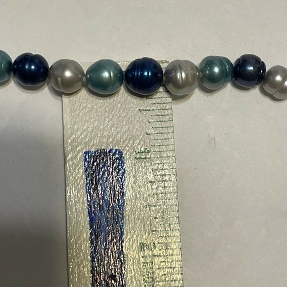 Blue/Gray Freshwater graduated Pearl Necklace 925 - Picture 5 of 6